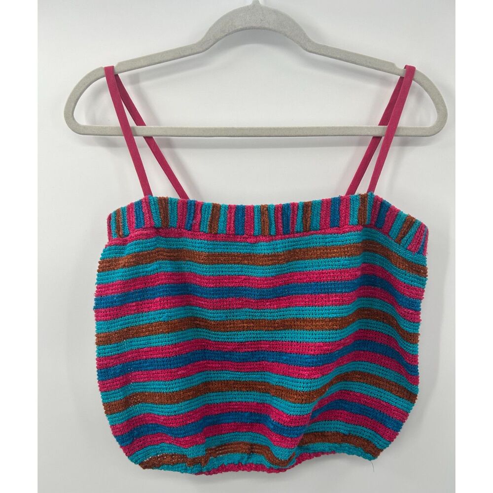 Vintage 70s Boho Striped Tank Top M Crop Hippie Tube Rockabilly Women's